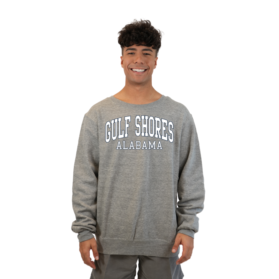 Gulf Shores Alabama Fleece Crewneck Sweatshirt Men with Big Front Letters Design Style 067 SWEATSHIRT alvinsisland.com Hea. grey S
