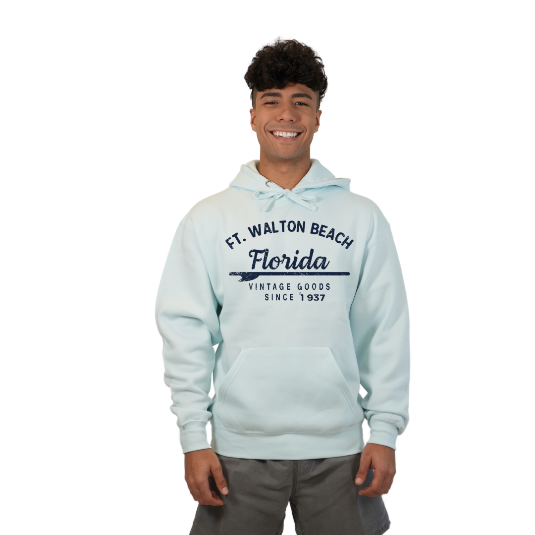 Ft. Walton Beach Pullover Hoodie Men with a Front Arrow Vintage Goods Since 1937 Design Style 252 HOODIES alvinsisland.com Pool day S