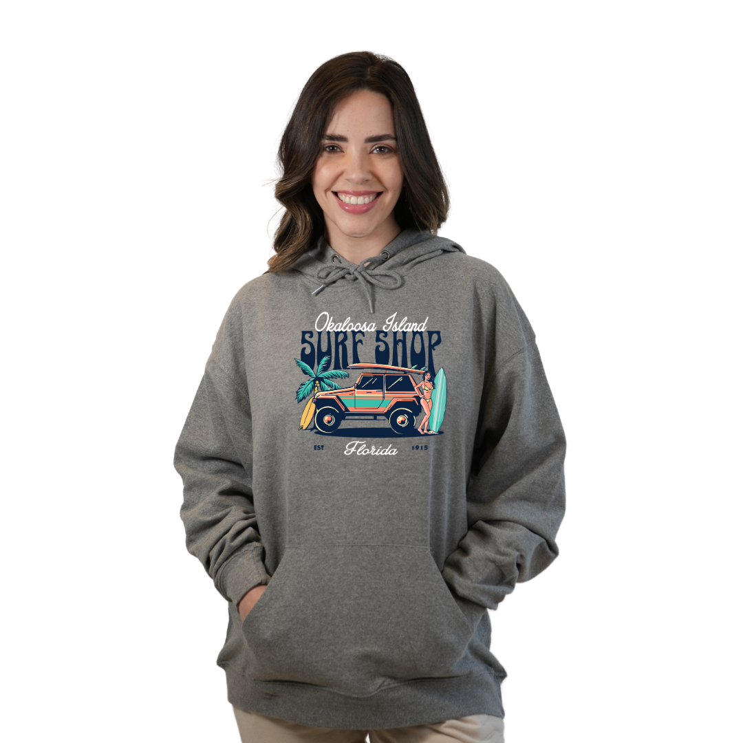 Okaloosa Island Hoodie Women with Surf Shop Front Design Style 252