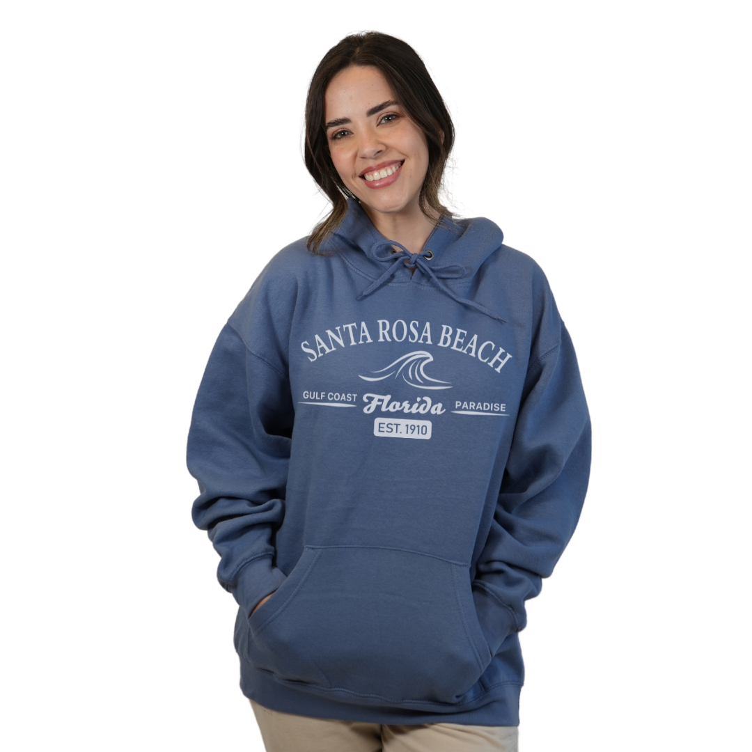 Santa Rosa Beach Pullover Hoodie Women with Big Front Florida Gulf Coast Paradise with Wave Icon Design Style 252