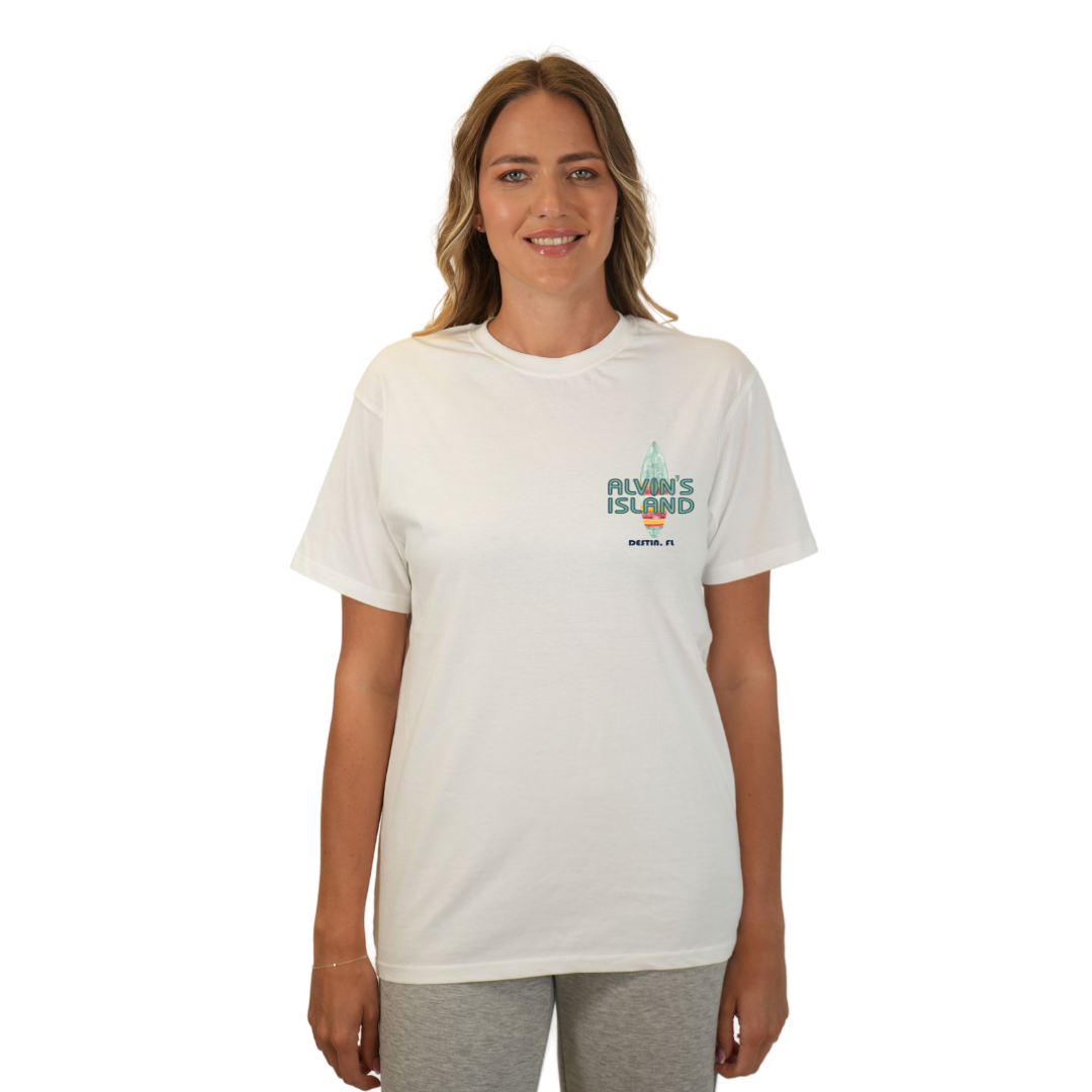 Destin Combed Cotton Women T-Shirt with a Alvin's island Surf Board Design Style CC1000