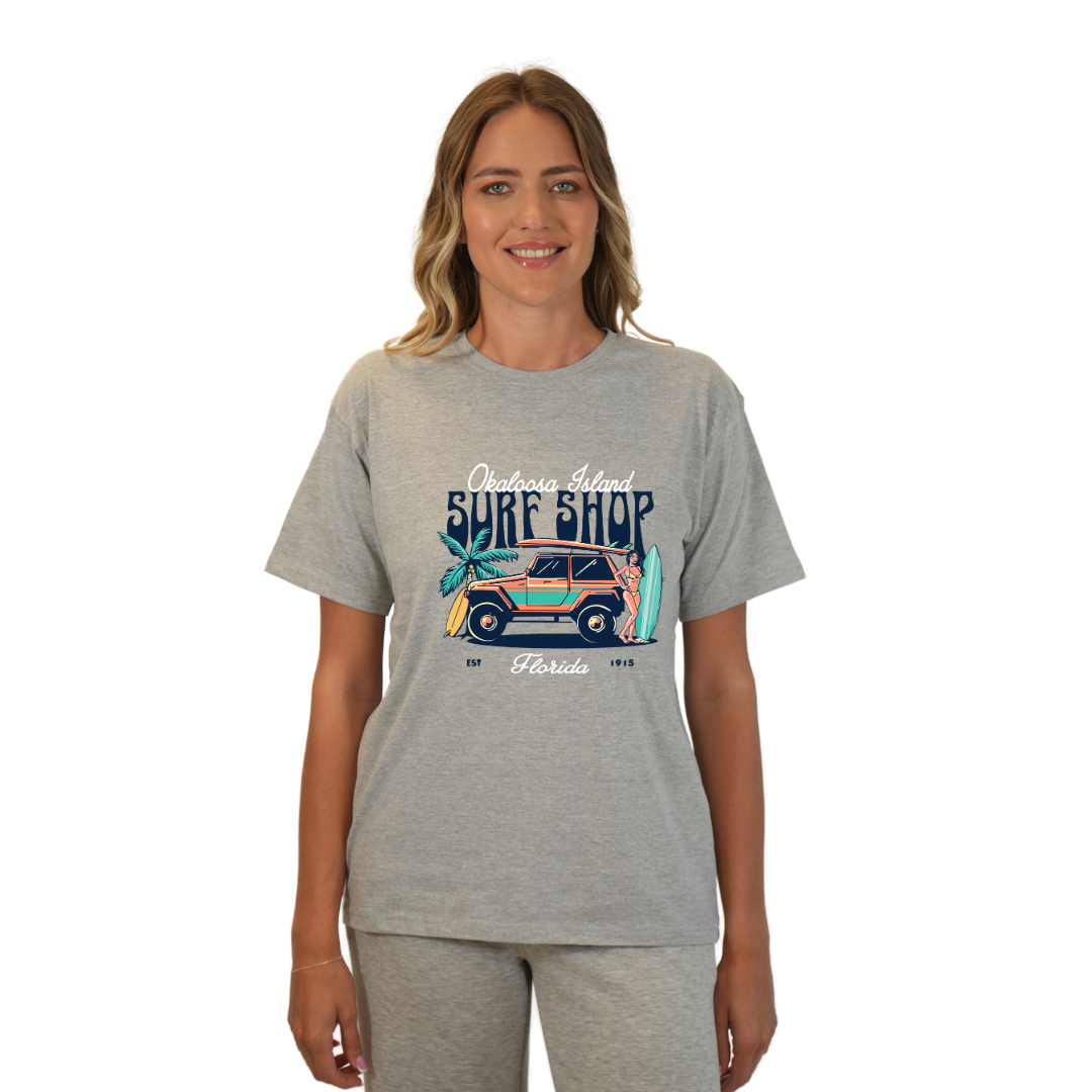 Okaloosa Island Combed Cotton T-Shirt Women with Surf Shop Front Design Style CC1000