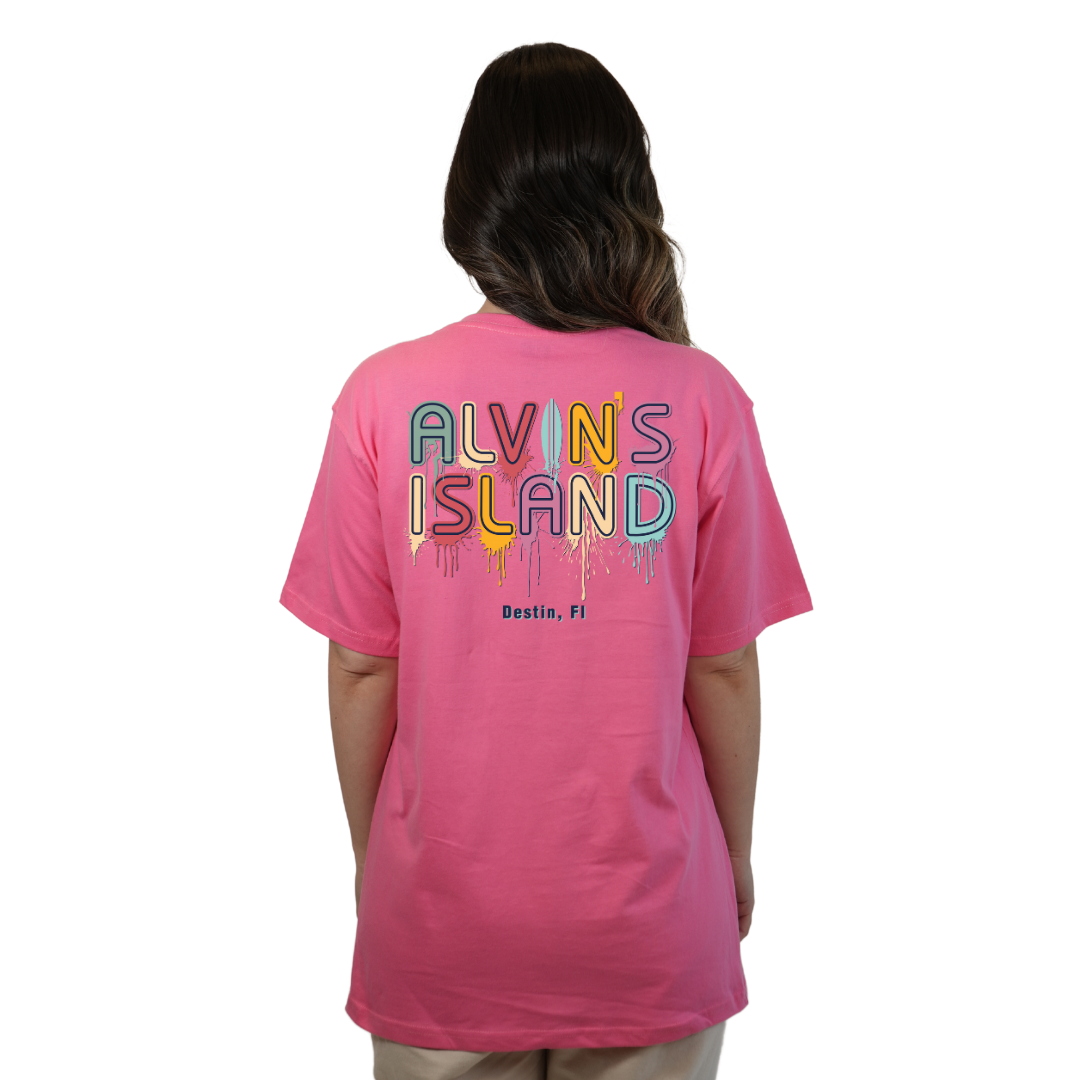 Destin Combed Cotton Women T-Shirt with a Alvin's island Drip Painting Design Style CC1000