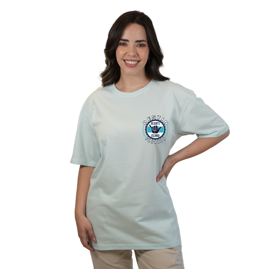 Destin Combed Cotton Women T-Shirt with a Alvin's island Hang Loose Design Style CC1000