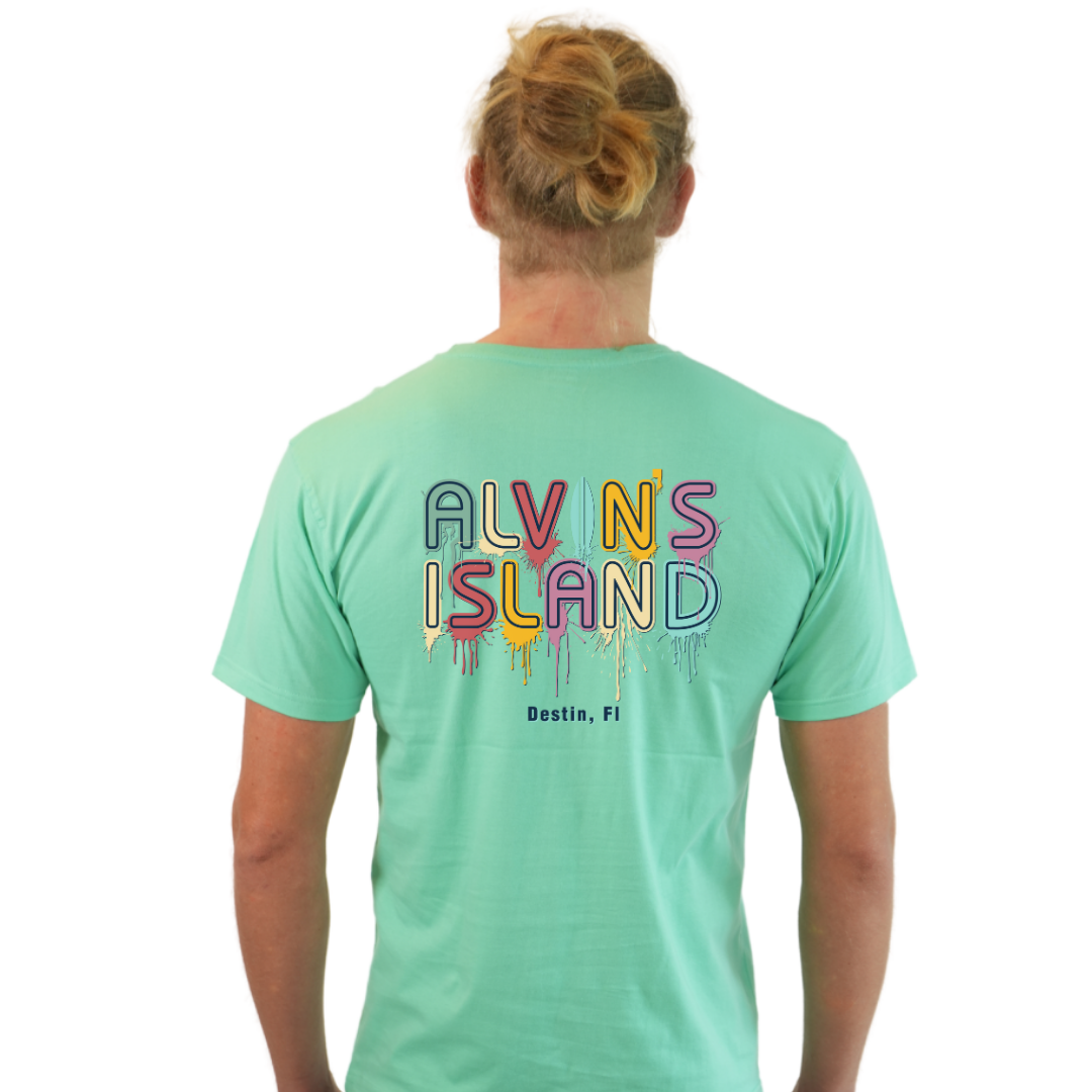 Destin Combed Cotton Men T-Shirt with a Alvin's island Drip Painting Design Style CC1000