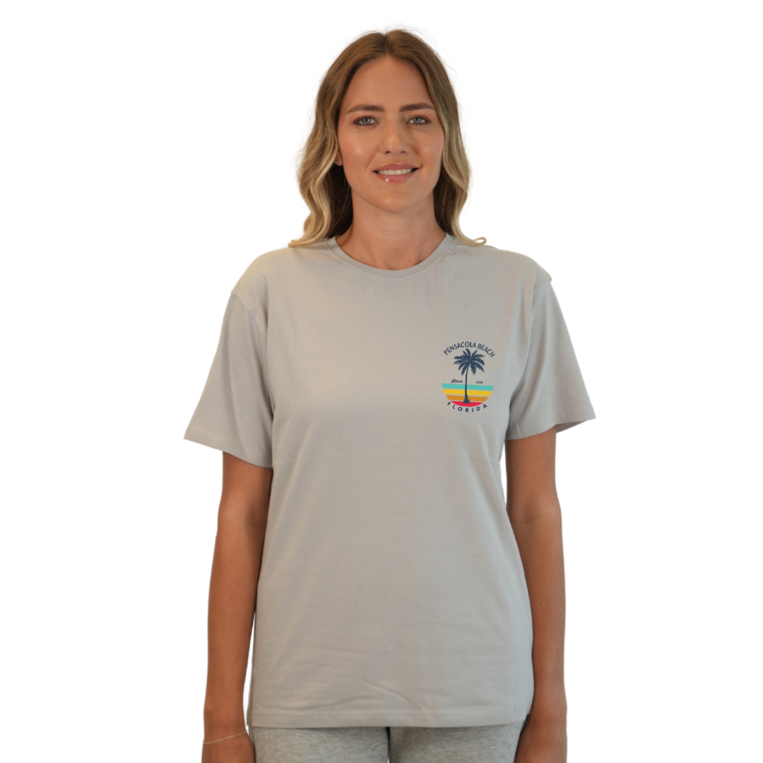Pensacola Beach Palm Tree/ Stripes Combed/Cotton Women T-Shirt Style Cc1000