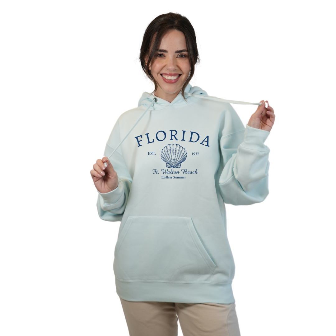 Ft. Walton Beach Pullover Hoodie Women with a Florida Shell Endless Summer Design Style 252 HOODIES alvinsisland.com Pool day S