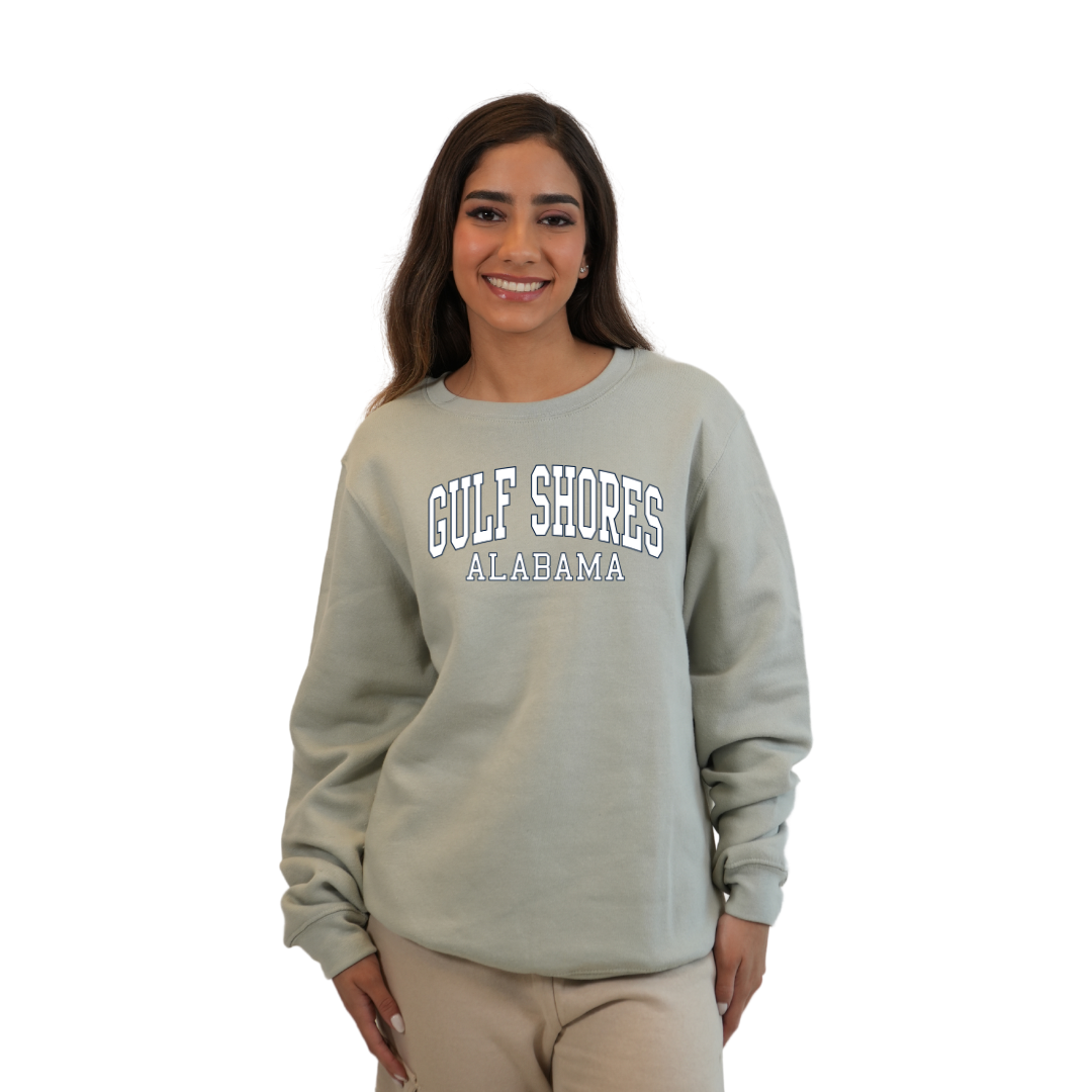 Gulf Shores Alabama Fleece Crewneck Sweatshirt Women with Big Front Letters Design Style 067