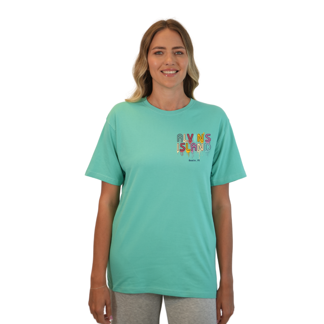 Destin Combed Cotton Women T-Shirt with a Alvin's island Drip Painting Design Style CC1000