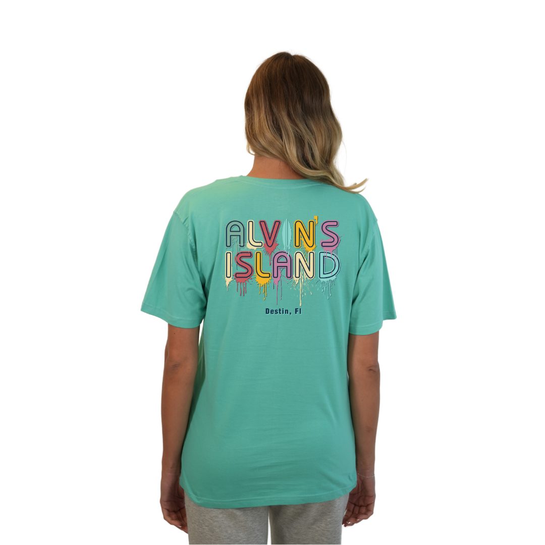 Destin Combed Cotton Women T-Shirt with a Alvin's island Drip Painting Design Style CC1000