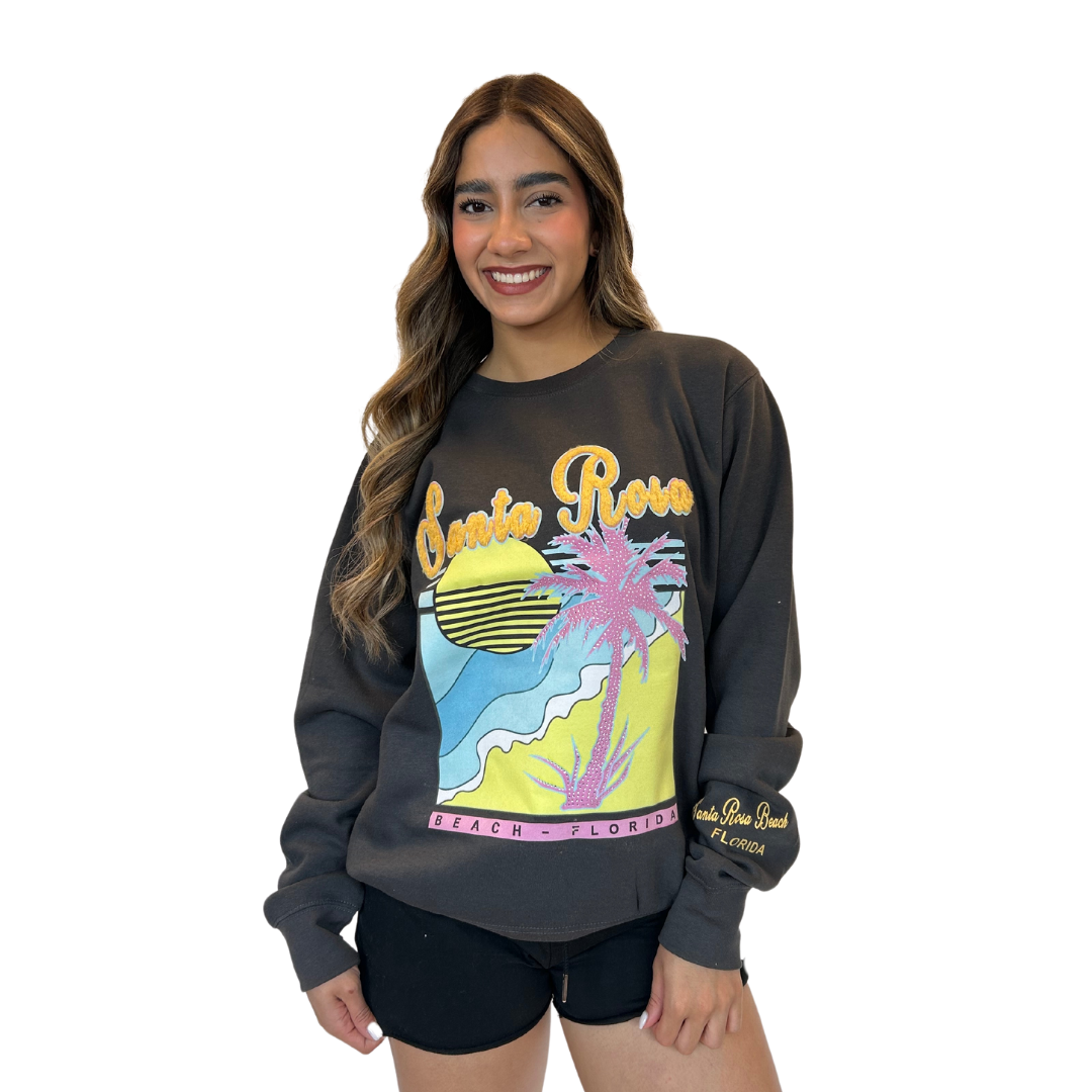 Santa Rosa Beach, Fl Crewneck Women with texture patch on the front and the sleeve design Style 067