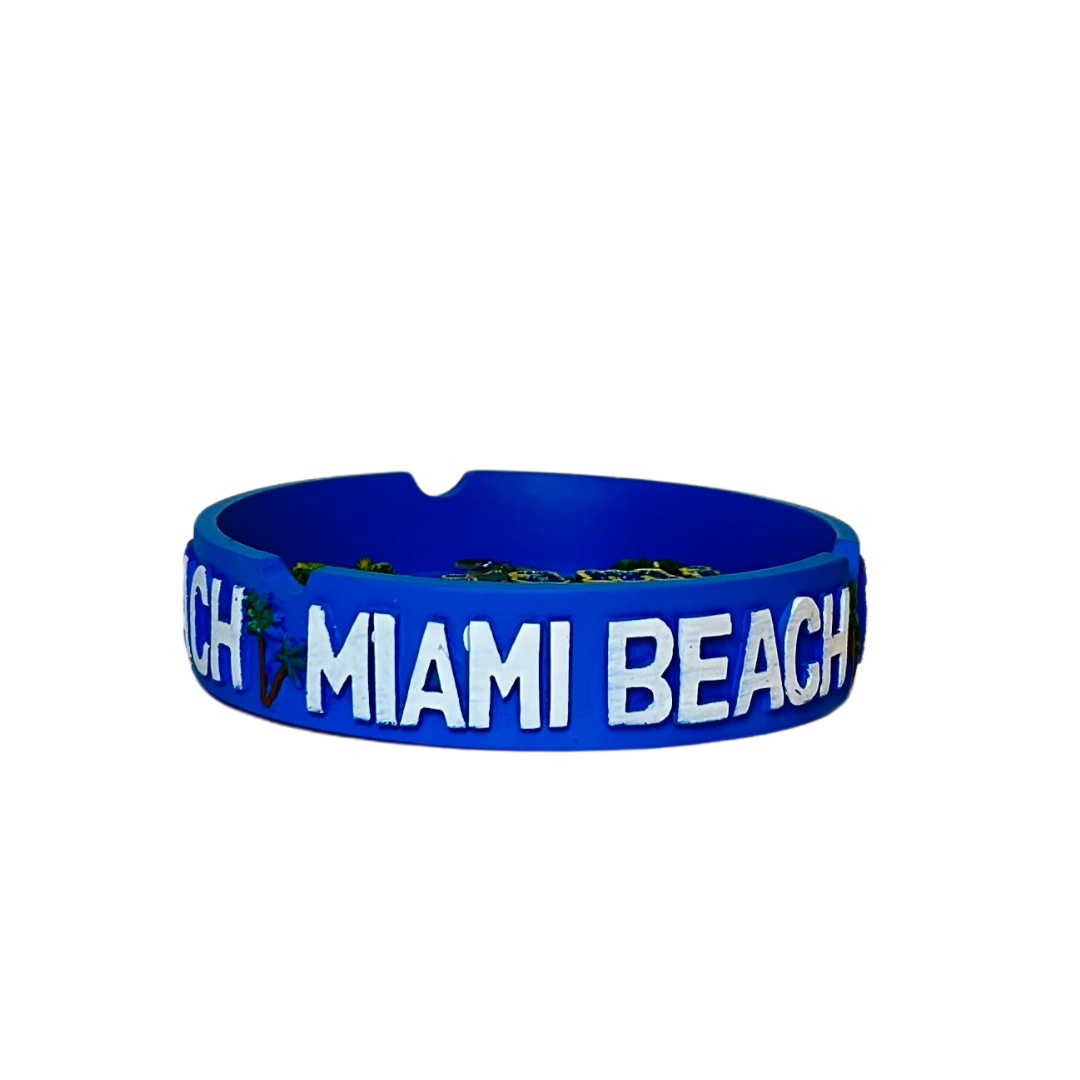 Miami Skyline Blue Ceramic Ashtray 4.5" Diameter souvenirs alvinsisland.com