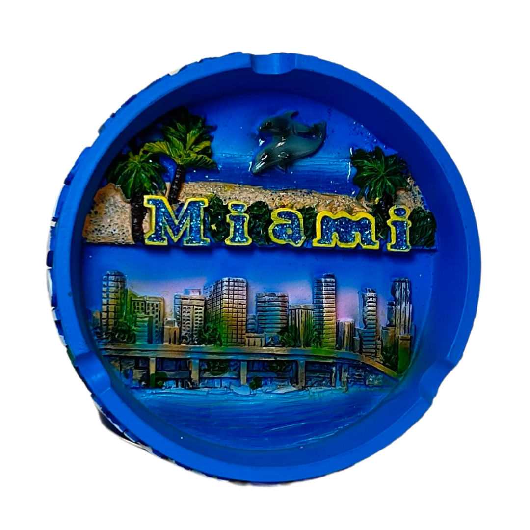 Miami Skyline Blue Ceramic Ashtray 4.5" Diameter souvenirs alvinsisland.com