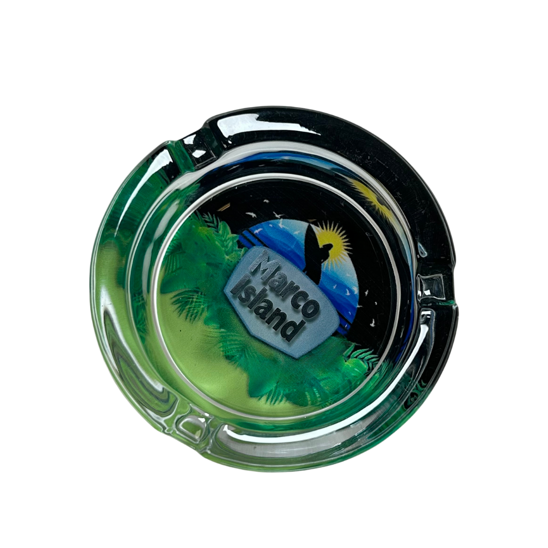 Marco island Blue and Green Ashtrays 3.5" Diameter Glass Round