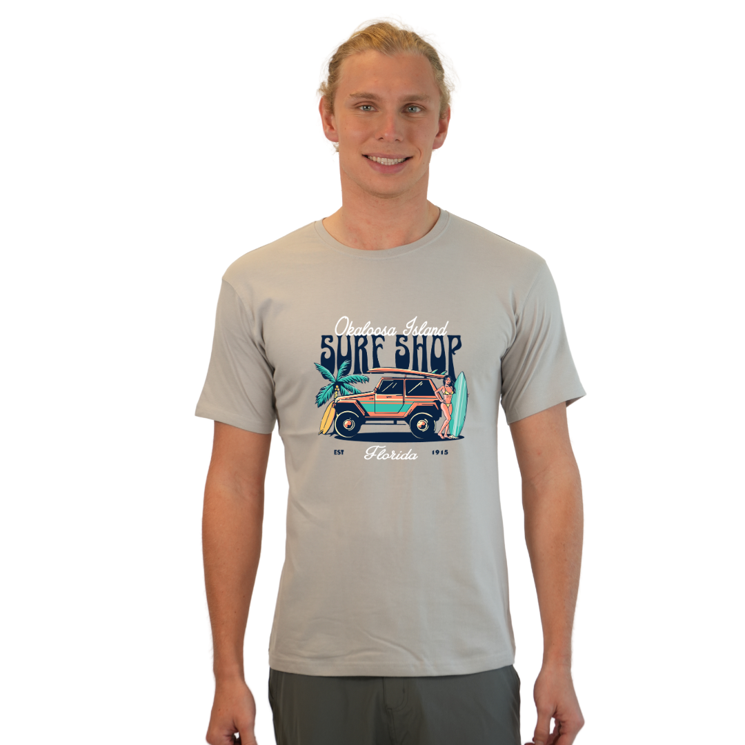 Okaloosa Island Combed Cotton T-Shirt Men with Surf Shop Front Design Style CC1000