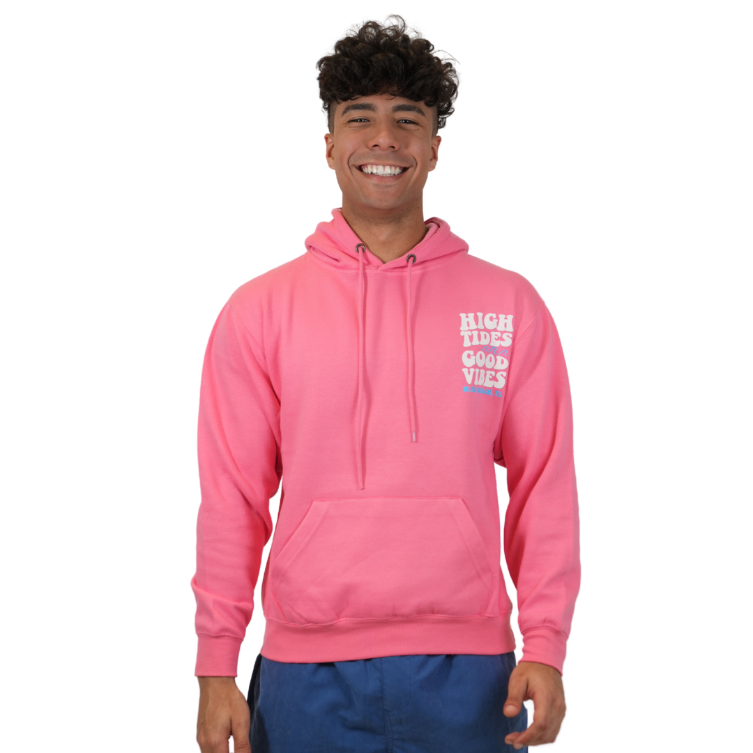Miami Beach High Tides Good Vibes Pullover Hoodie Unisex Flamingo Pink Style 252