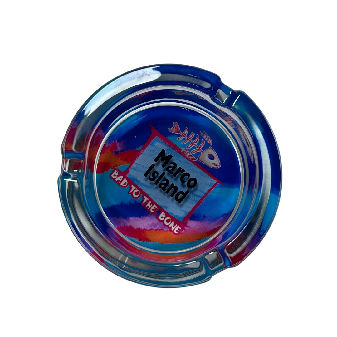Marco island Blue and Pink Ashtrays 3.5" Diameter Glass Round