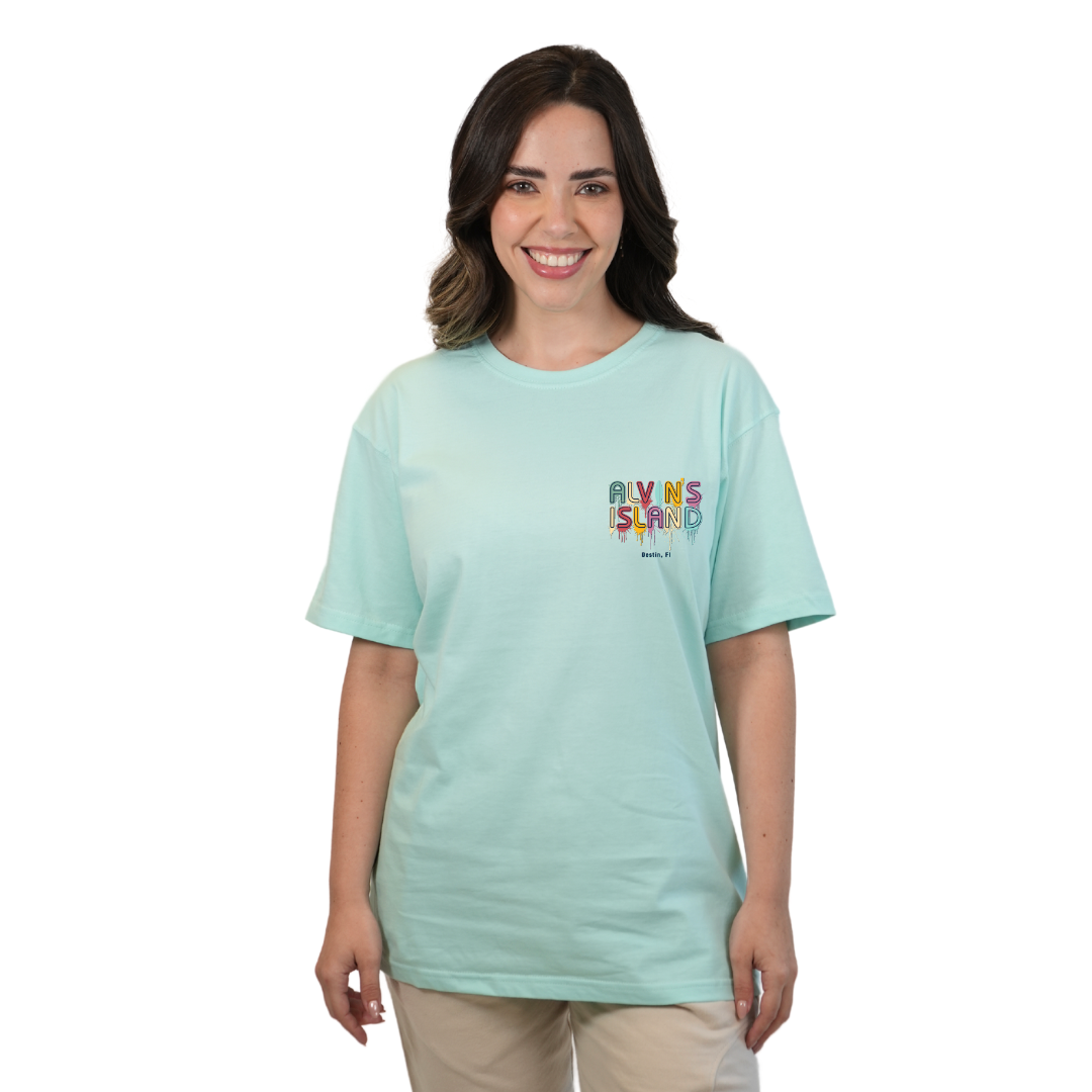Destin Combed Cotton Women T-Shirt with a Alvin's island Drip Painting Design Style CC1000