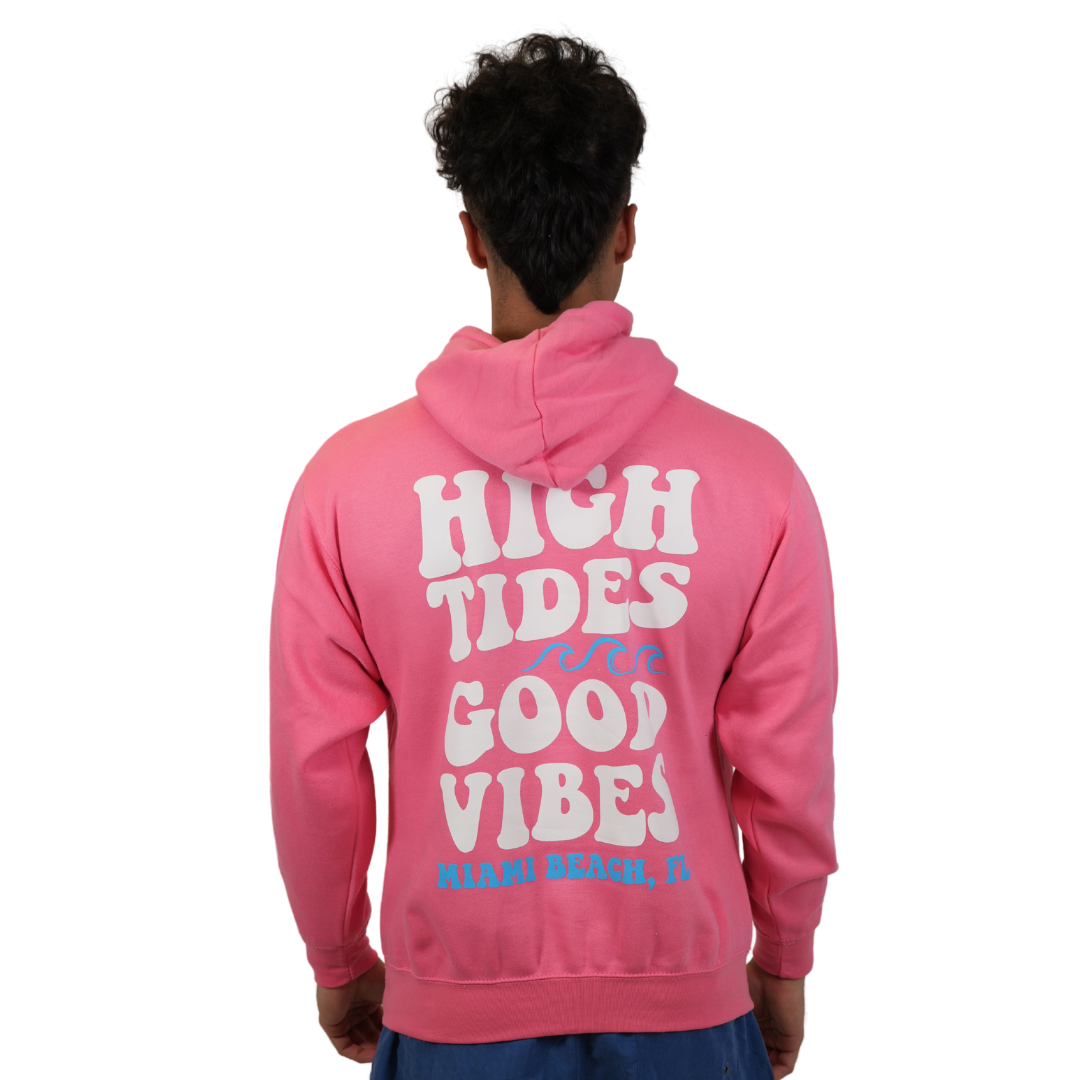 Miami Beach High Tides Good Vibes Pullover Hoodie Unisex Flamingo Pink Style 252
