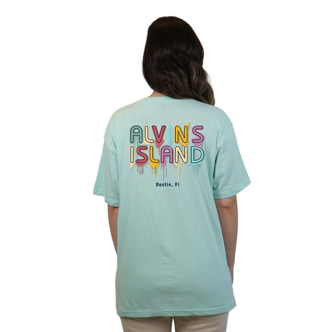Destin Combed Cotton Women T-Shirt with a Alvin's island Drip Painting Design Style CC1000