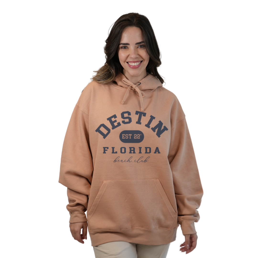 Destin Florida Pullover Hoodie Women with Big Front Destin Est 22 Florida Beach Club Design Style 252 HOODIES alvinsisland.com SMALL NUDE