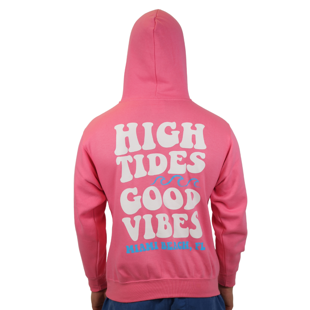 Miami Beach High Tides Good Vibes Pullover Hoodie Unisex Flamingo Pink Style 252