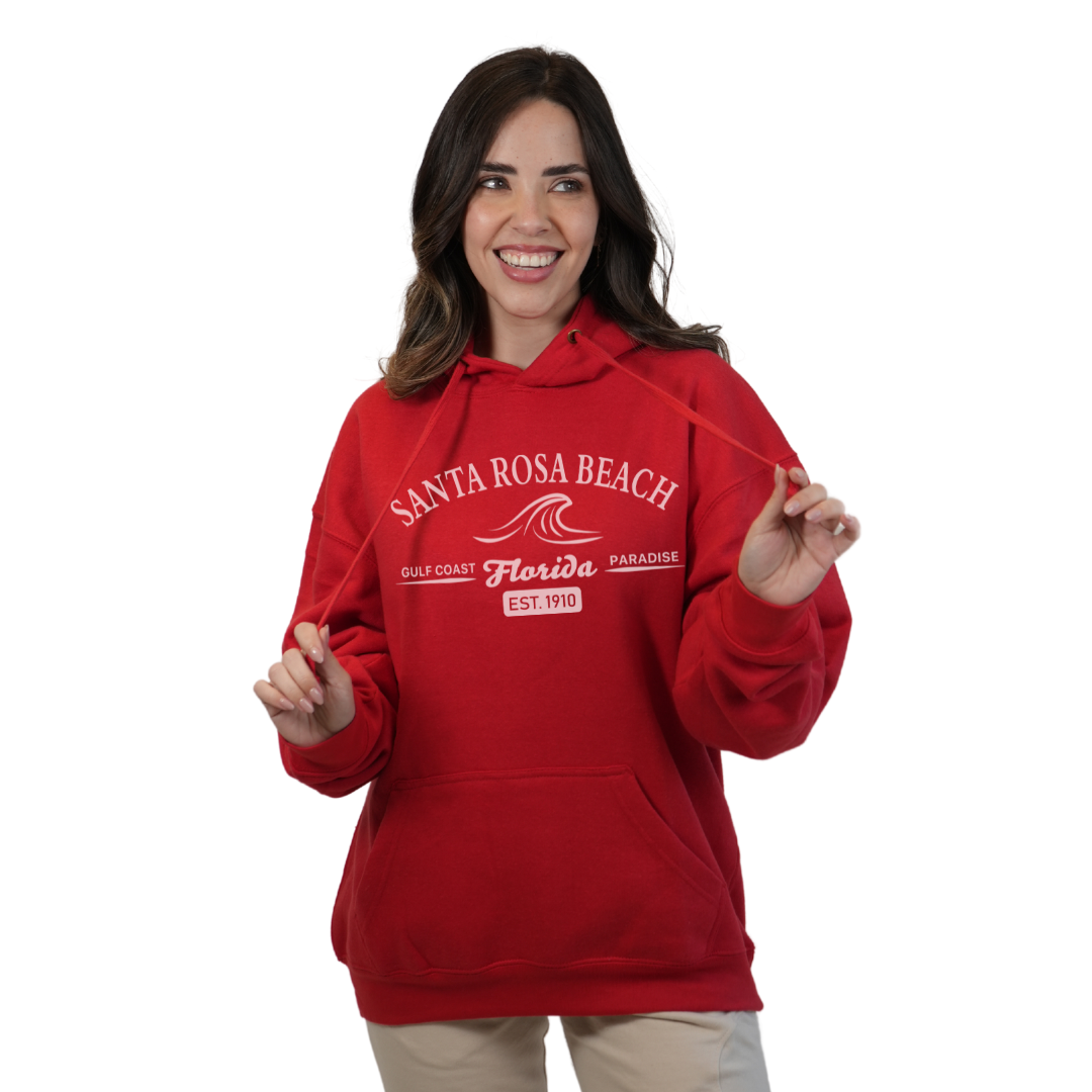 Santa Rosa Beach Pullover Hoodie Women with Big Front Florida Gulf Coast Paradise with Wave Icon Design Style 252