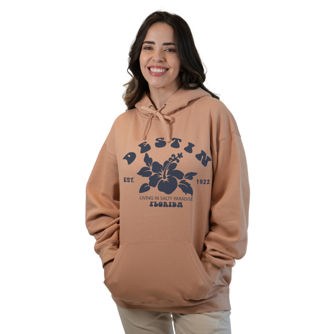 Destin Florida Pullover Hoodie Women with Big Front Hibiscus Flower Design Style 252