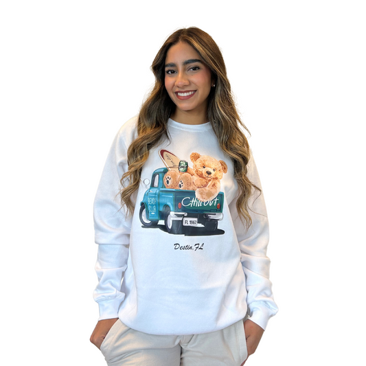 Destin Crewneck Sweatshirt Women with Teddy Bear Design Style 067 SWEATSHIRT alvinsisland.com White S