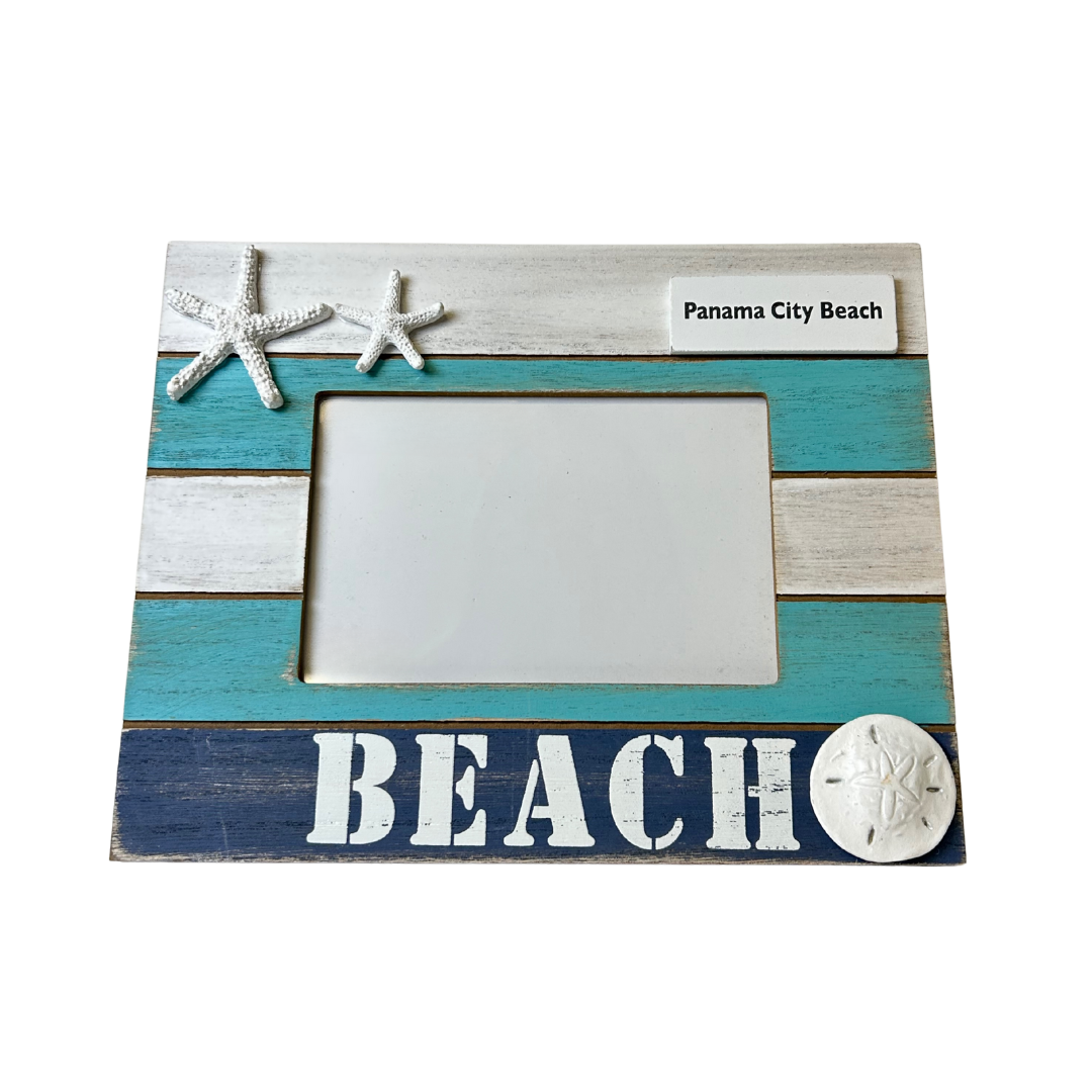 Panama City Beach Frame Wood W/ Starsfish Color Turquoise 4"*6" souvenirs alvinsisland.com