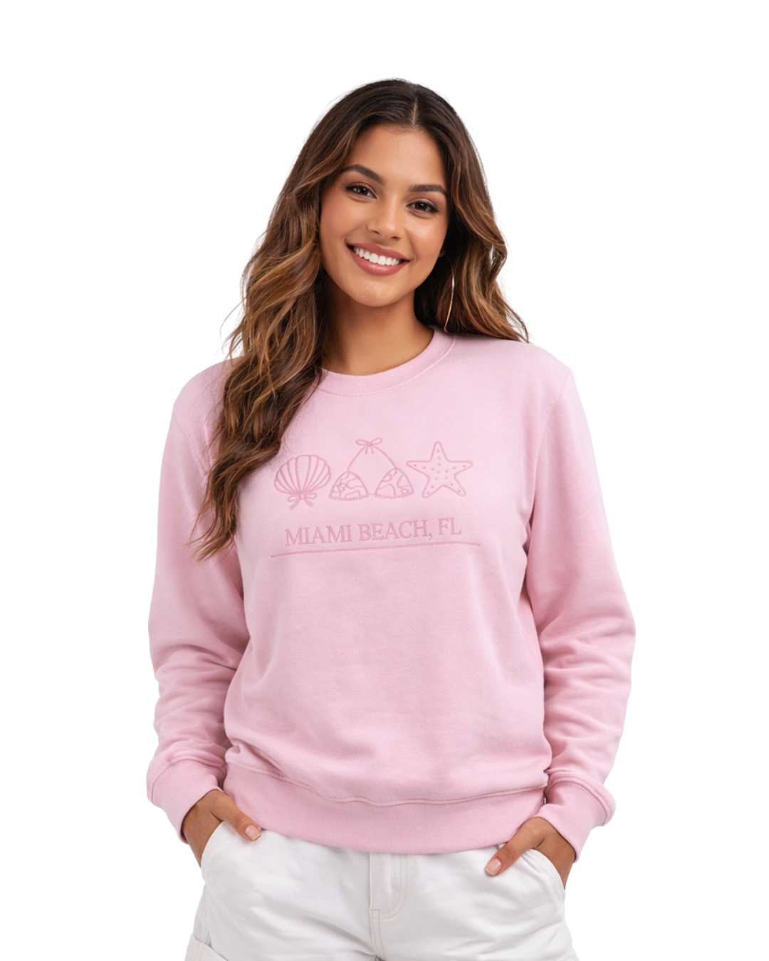 Miami Beach, FL Embroidered Women’s Crewneck crewneck alvinsisland.com Soft Pink S