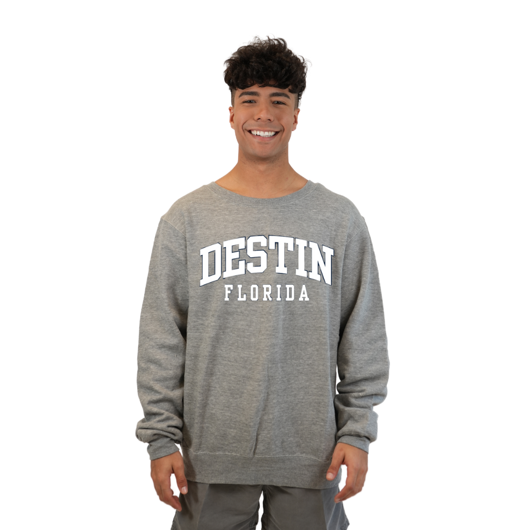 Destin Florida Fleece Crewneck Sweatshirt Men with a Destin City Name Design Style 067 SWEATSHIRT alvinsisland.com Hea. grey S
