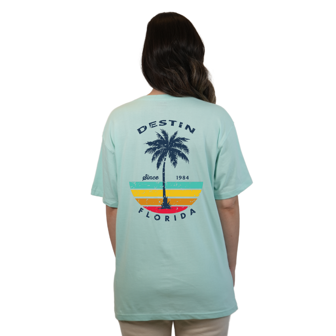 Destin Palm Tree/ Stripes Combed/Cotton Women T-Shirt Style Cc1000