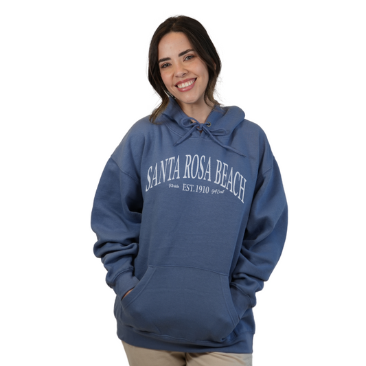 Santa Rosa Beach Pullover Hoodie Women with Big Front White Letters Design Style 252 HOODIES alvinsisland.com SMALL DENIM