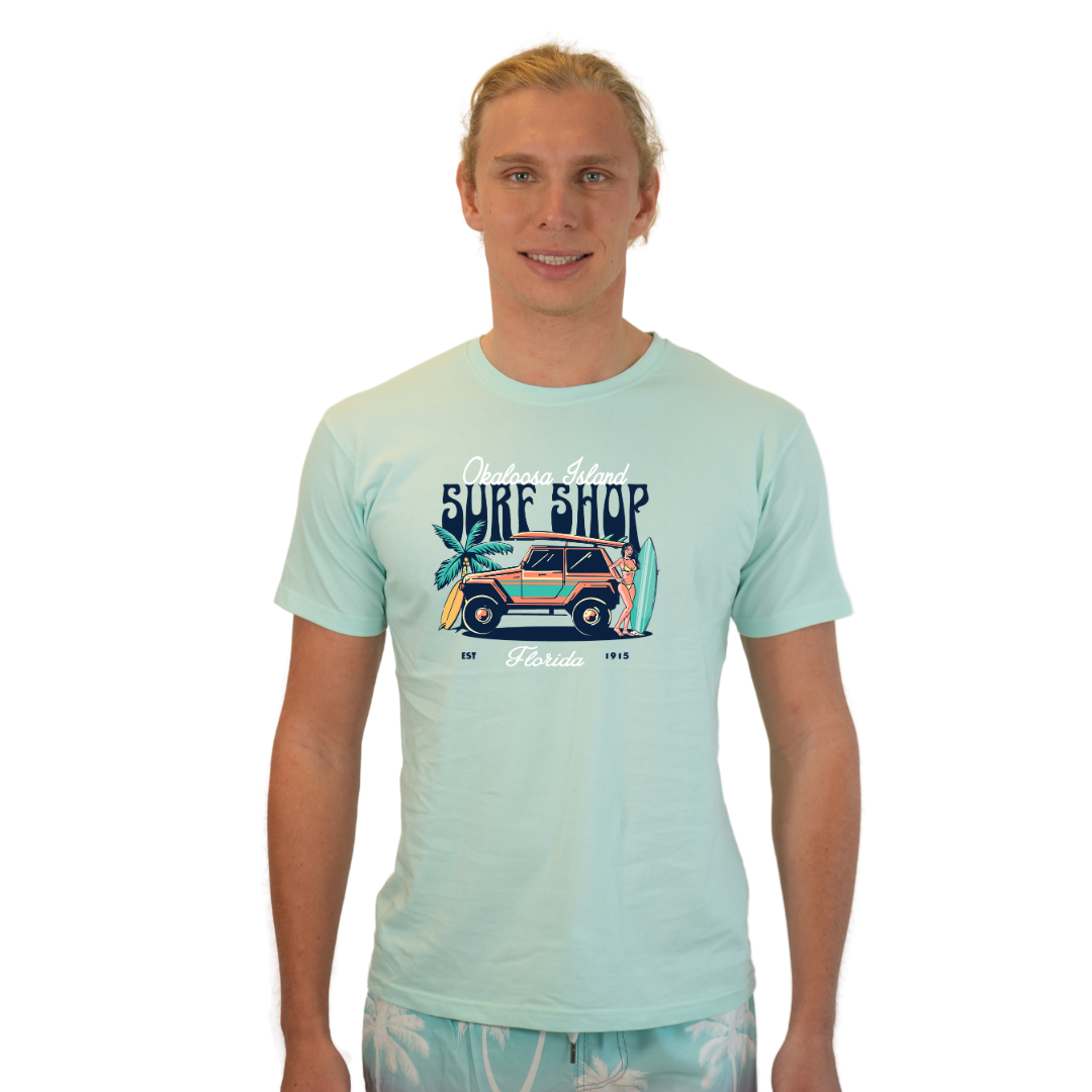 Okaloosa Island Combed Cotton T-Shirt Men with Surf Shop Front Design Style CC1000
