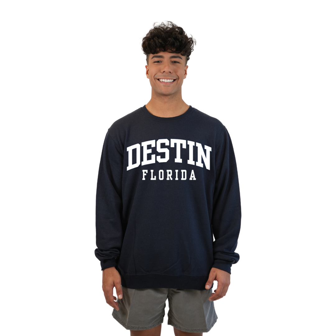 Destin Florida Fleece Crewneck Sweatshirt Men with a Destin City Name Design Style 067 SWEATSHIRT alvinsisland.com Navy S