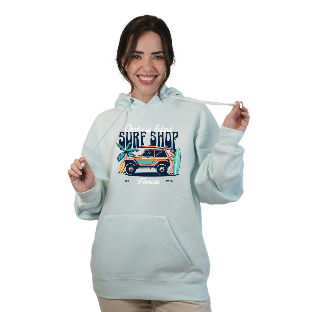 Okaloosa Island Hoodie Women with Surf Shop Front Design Style 252