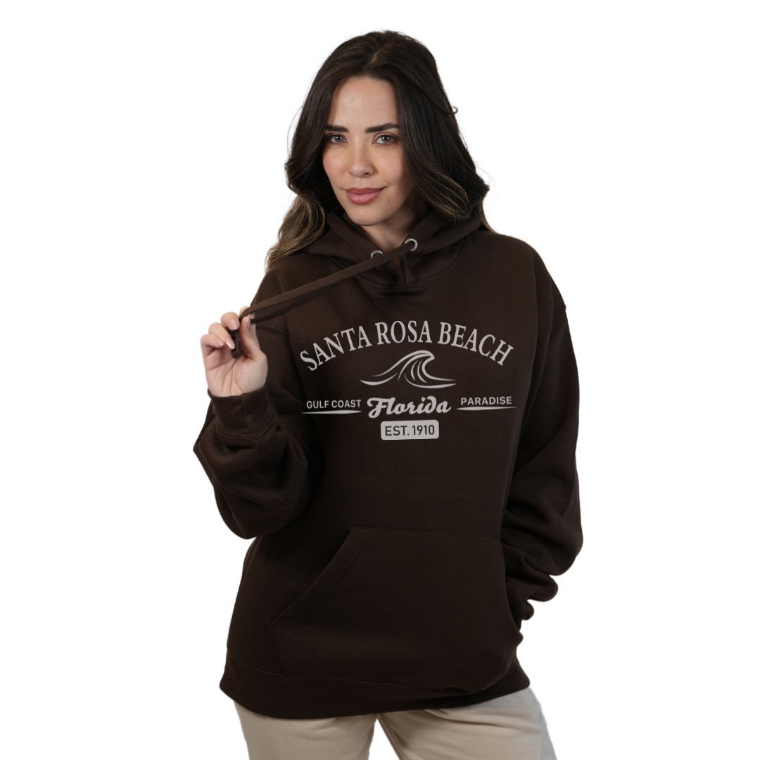 Santa Rosa Beach Pullover Hoodie Women with Big Front Florida Gulf Coast Paradise with Wave Icon Design Style 252