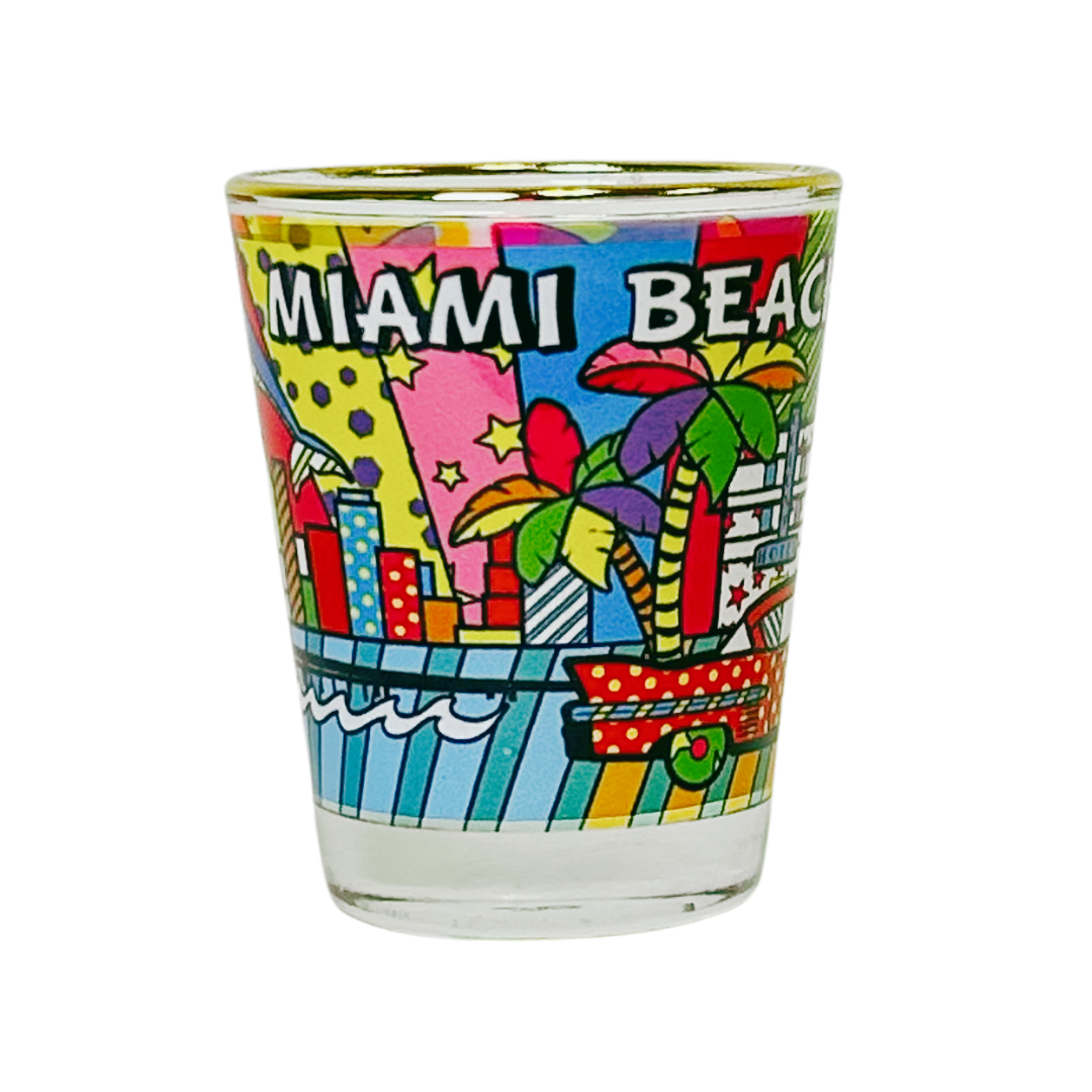 Miami Shots Color City Glass Gold Rim souvenirs alvinsisland.com