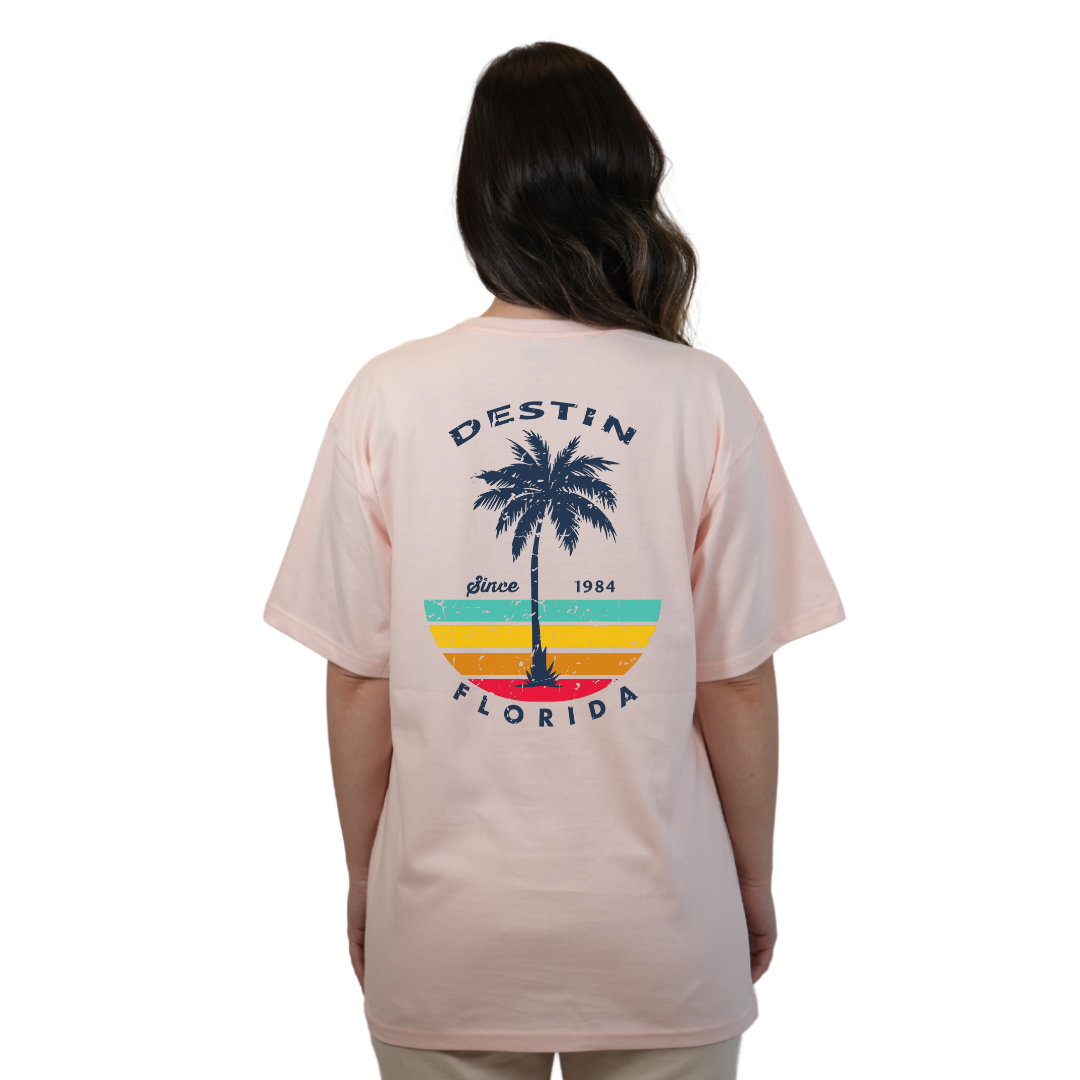 Destin Palm Tree/ Stripes Combed/Cotton Women T-Shirt Style Cc1000
