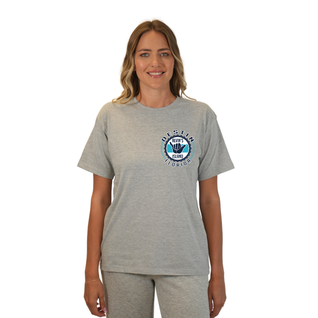 Destin Combed Cotton Women T-Shirt with a Alvin's island Hang Loose Design Style CC1000 T-SHIRT alvinsisland.com Silver S