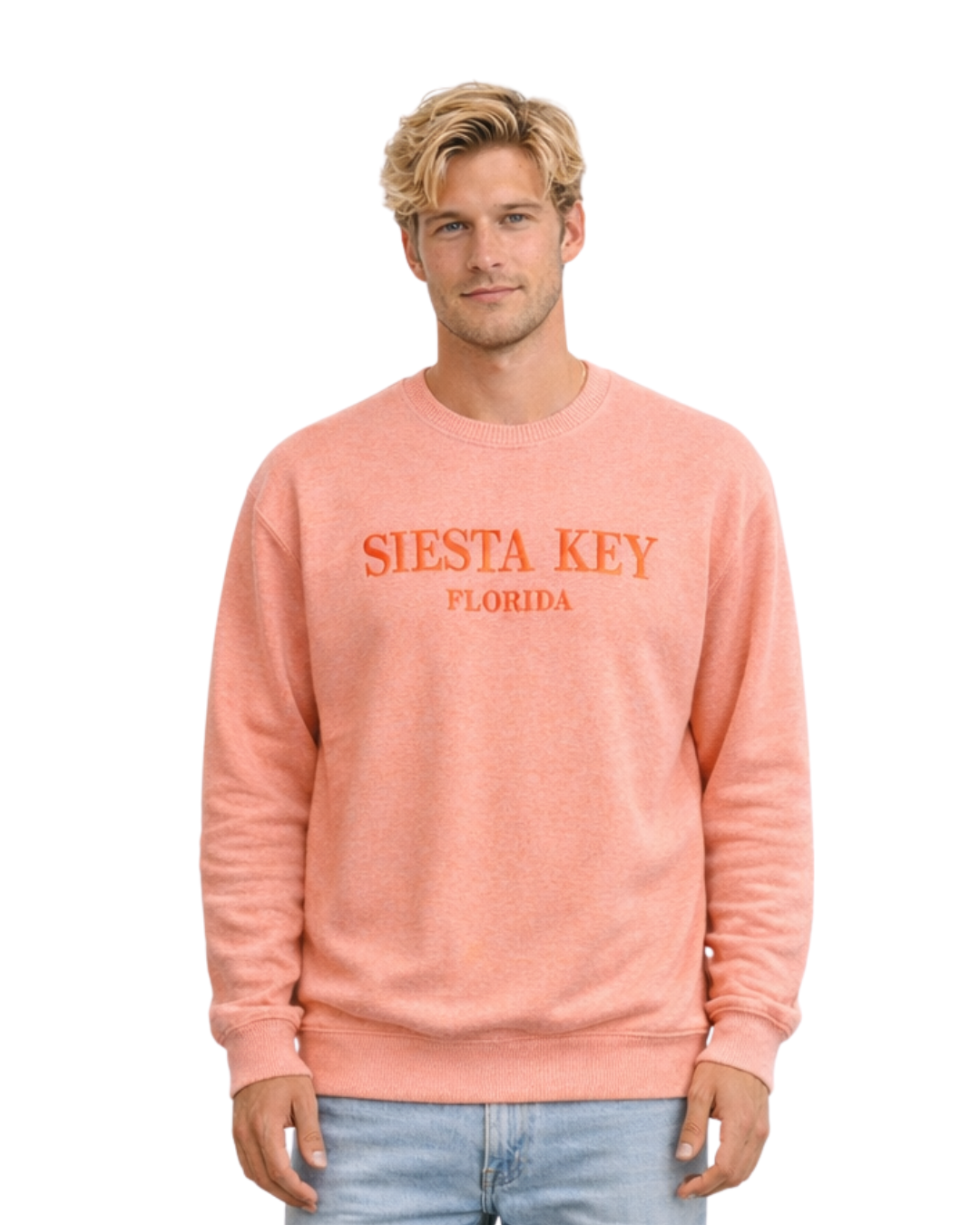 Siesta Key, Fl Nantucket Crewneck – Embroidered City Name Appliqué (Style AP267AI) crewneck alvinsisland.com Coral S