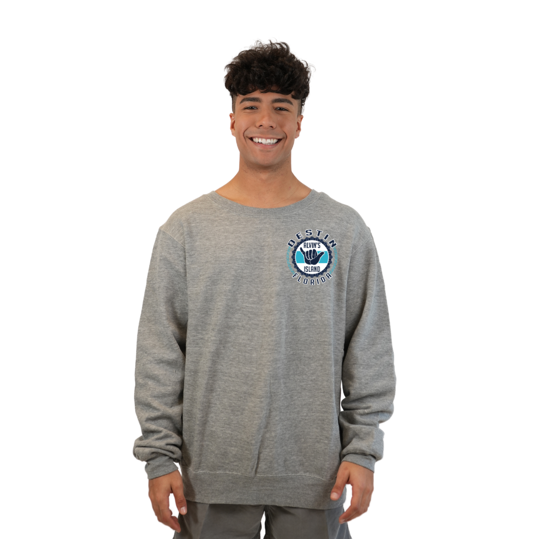 Destin Florida Fleece Crewneck Sweatshirt Men with Alvin's Island Hang Loose Front and Back Design Style 067