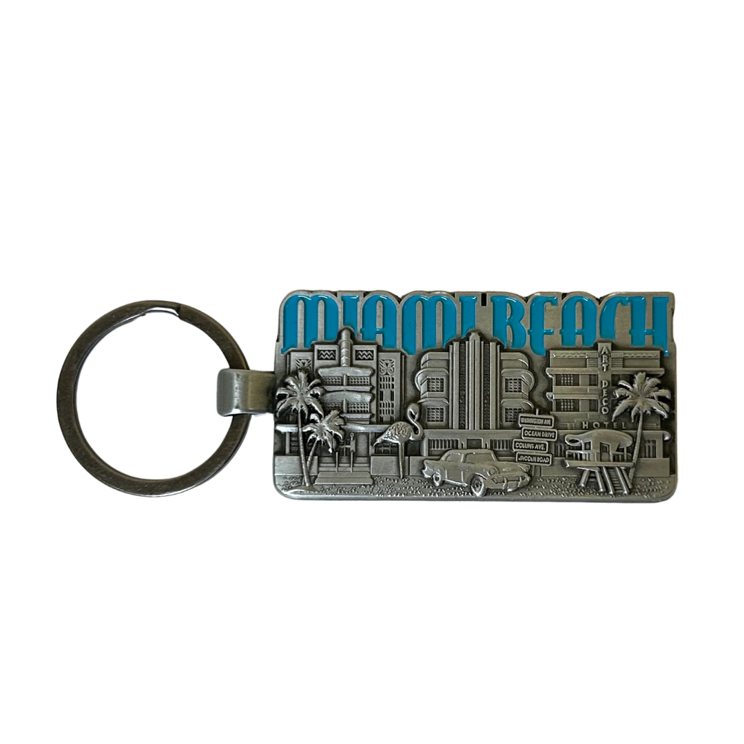 Miami Beach Skyline Blue 2.25" Keychain souvenirs alvinsisland.com