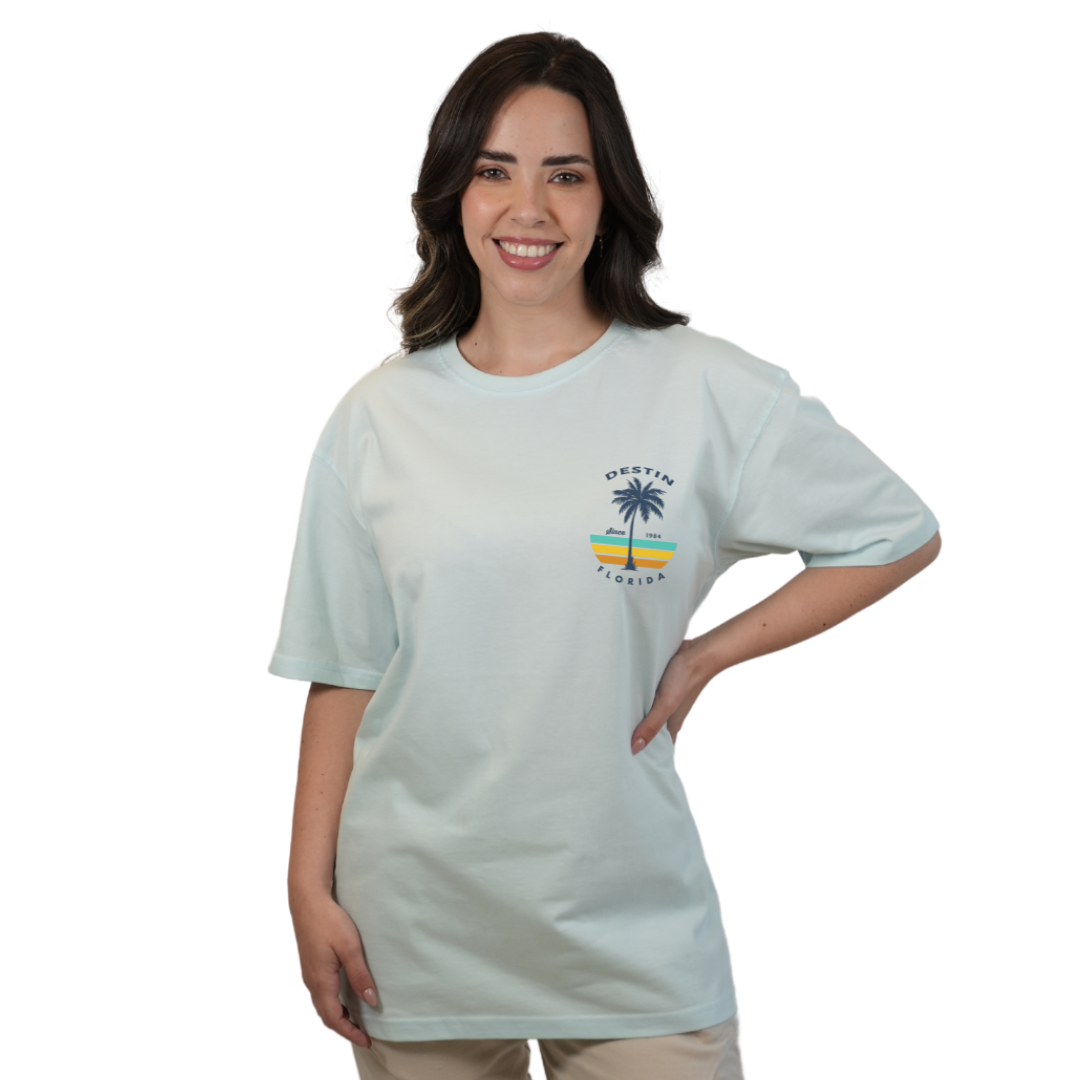 Destin Palm Tree/ Stripes Combed/Cotton Women T-Shirt Style Cc1000