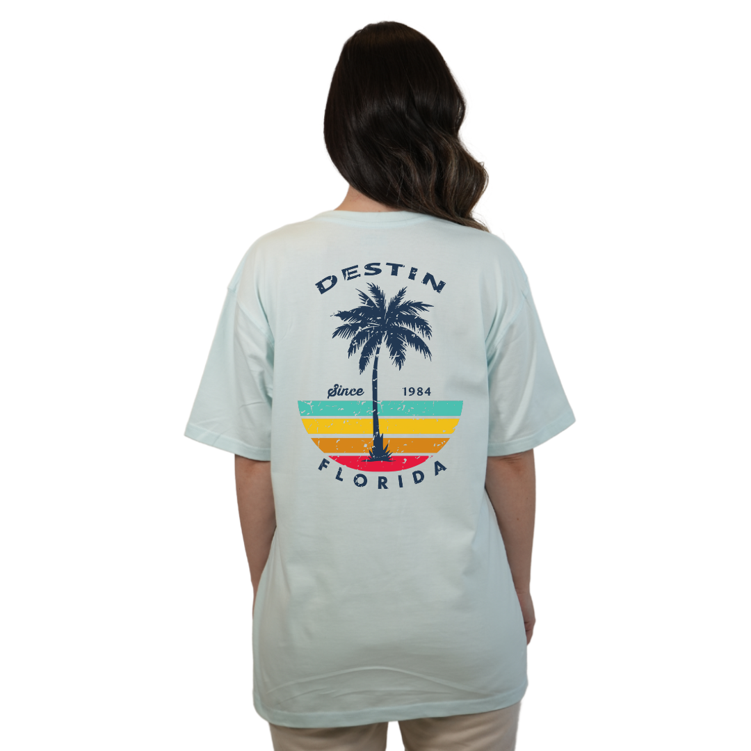 Destin Palm Tree/ Stripes Combed/Cotton Women T-Shirt Style Cc1000