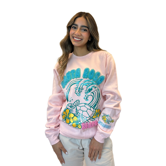 Santa Rosa Beach, Crewneck Women with texture patch on the front and the sleeve Style 067 SWEATSHIRT alvinsisland.com Lt.Pink S