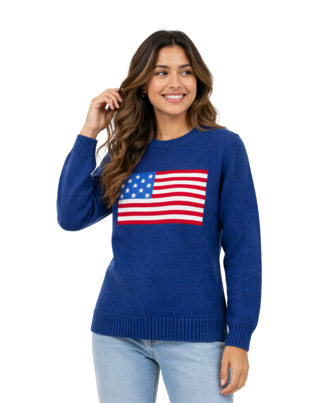 American Flag Loose Fit Knit Crewneck Sweater