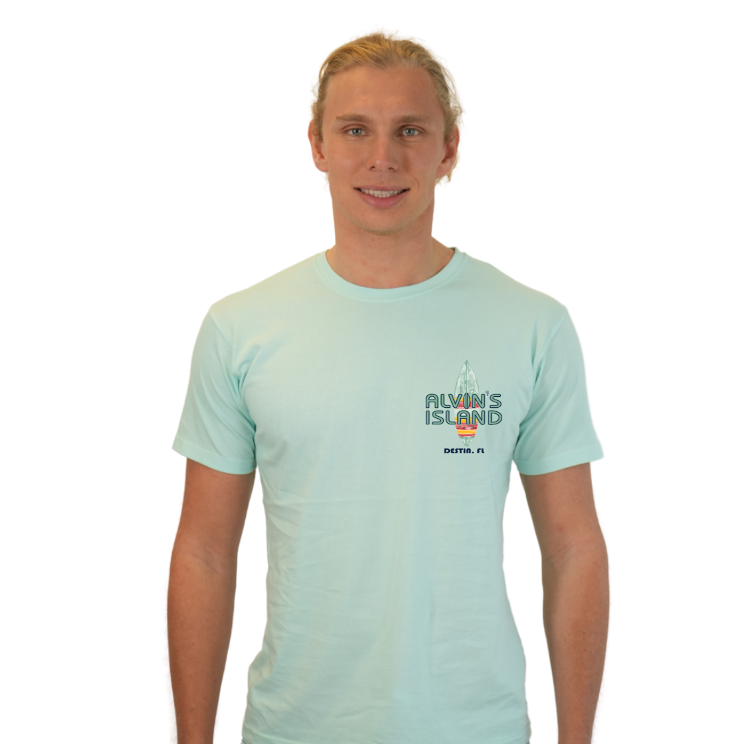 Destin Combed Cotton Men T-Shirt with a Alvin's island Surf Board Design Style CC1000