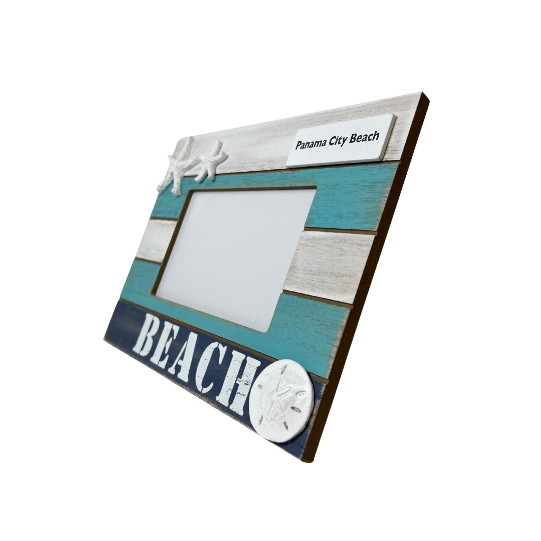 Panama City Beach Frame Wood W/ Starsfish Color Turquoise 4"*6" souvenirs alvinsisland.com